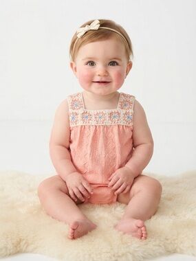 Carter's Peach Crochet Yoke Knit Romper Buble